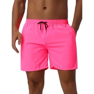 Summer Colorful Elastic Waist Drawstring Surfing Board Shorts Pink